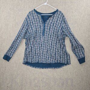 Liz Claiborne Womens Pullover Top Blue Lace Pattern Size 3X Cotton Long Sleeve